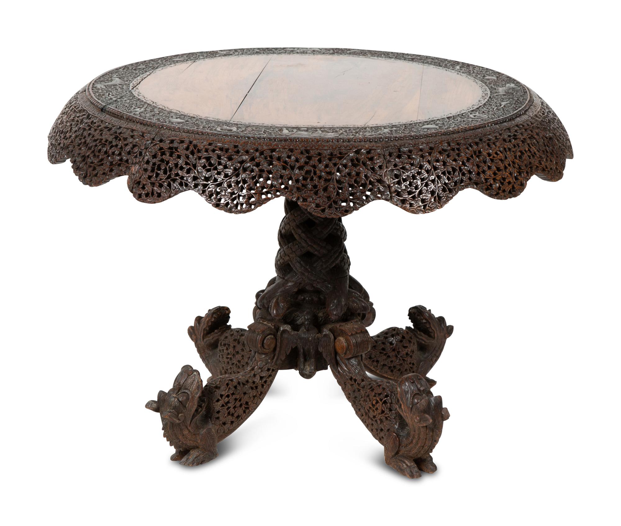 An Anglo-Indian Pierced and Carved Pedestal Table — LATE 19TH/EARLY 20TH CENTURY