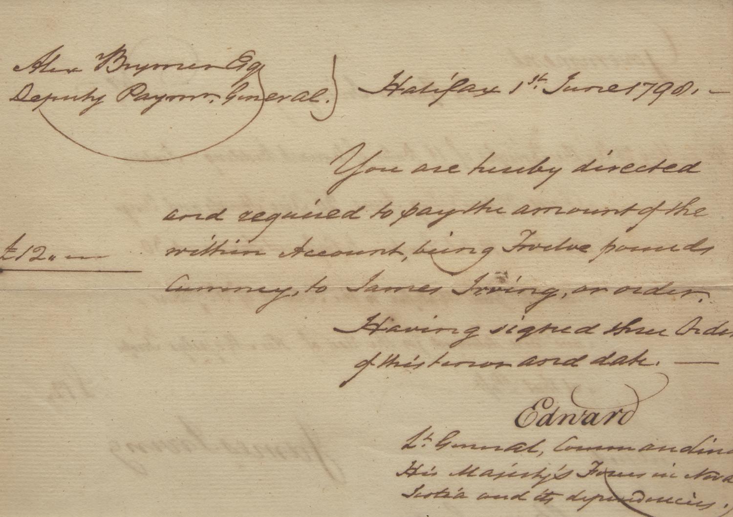 [Canadiana] Edward, Prince, Duke of Kent and Strathearn. Manuscript Document, signed