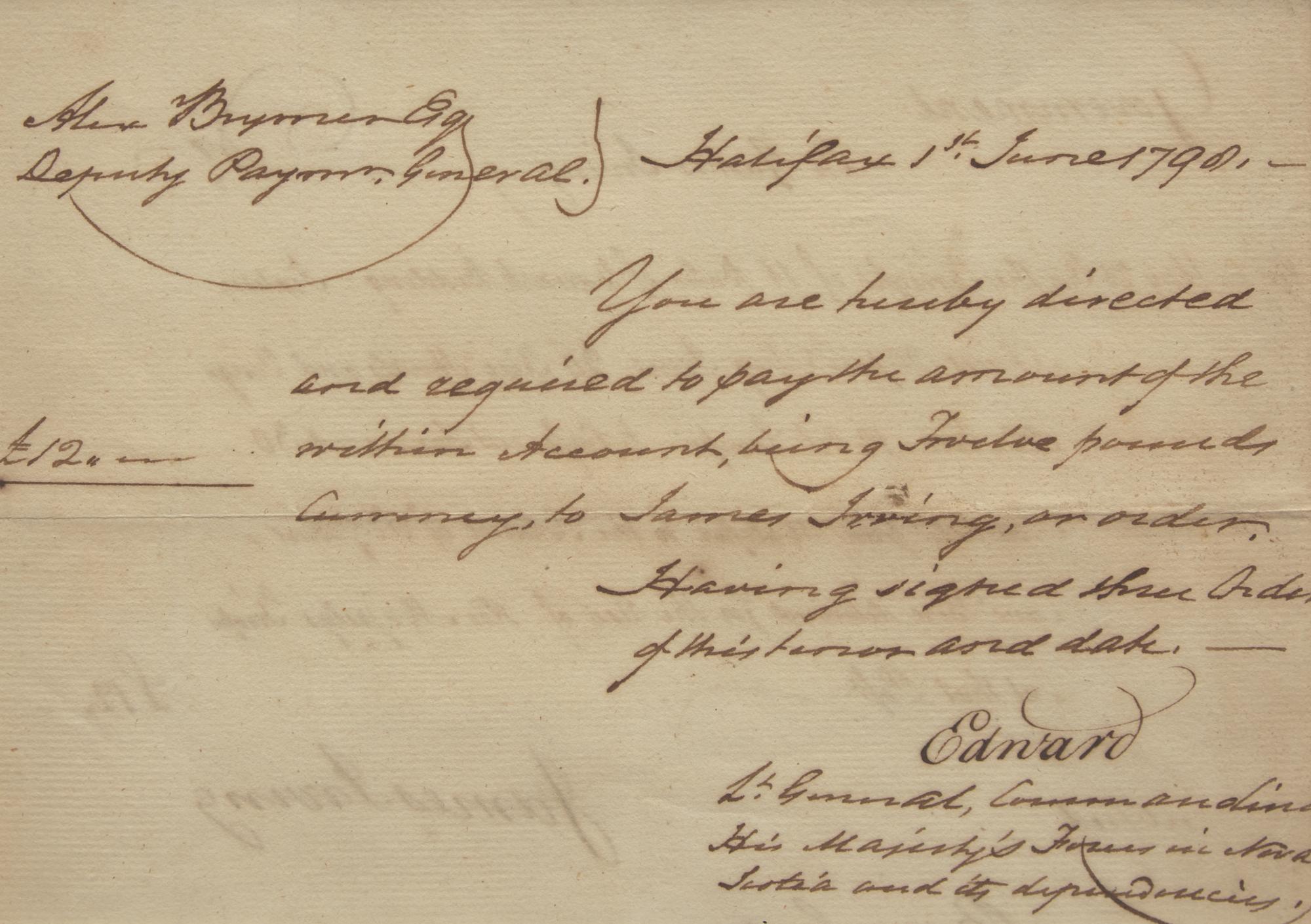 [Canadiana] Edward, Prince, Duke of Kent and Strathearn. Manuscript Document, signed
