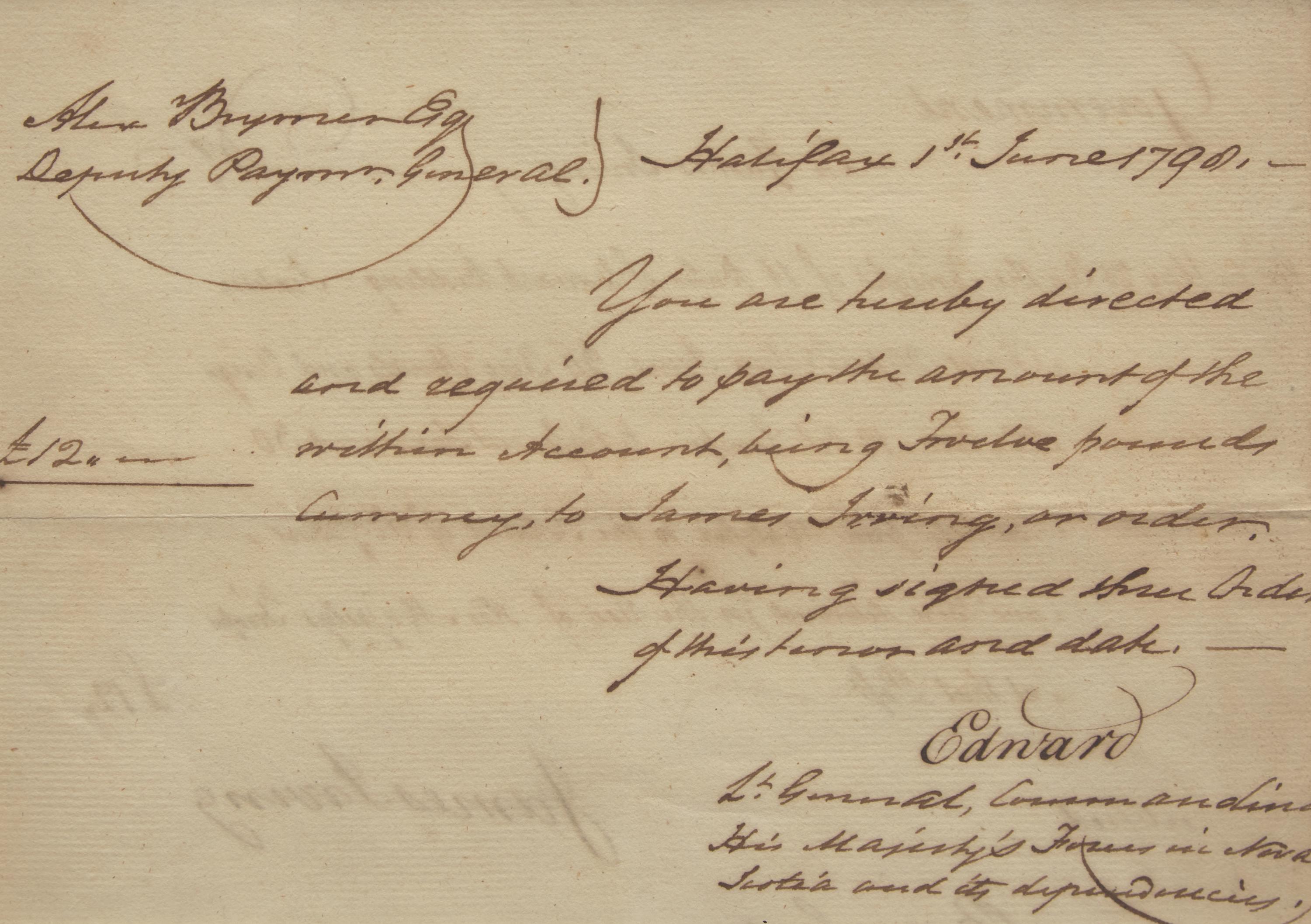 [Canadiana] Edward, Prince, Duke of Kent and Strathearn. Manuscript Document, signed