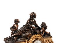 A French Gilt and Patinated Bronze Figural Mantel Clock