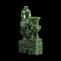 A Chinese Spinach Green Jade 'Dragon' Double Vase, Qianlong Mark 乾隆年制款碧玉雙聯瓶