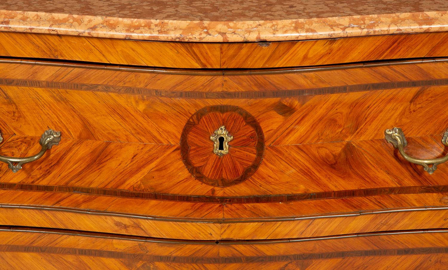 A Pair of Italian Bois de Rose Marble-Top Commodes