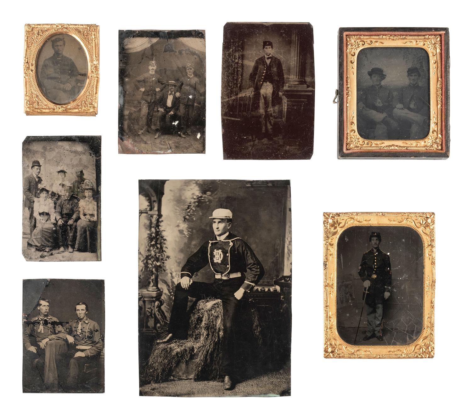 [MILITARIA]. 13 ambrotypes and tintypes of Civil War soldiers and other uniformed subjects.