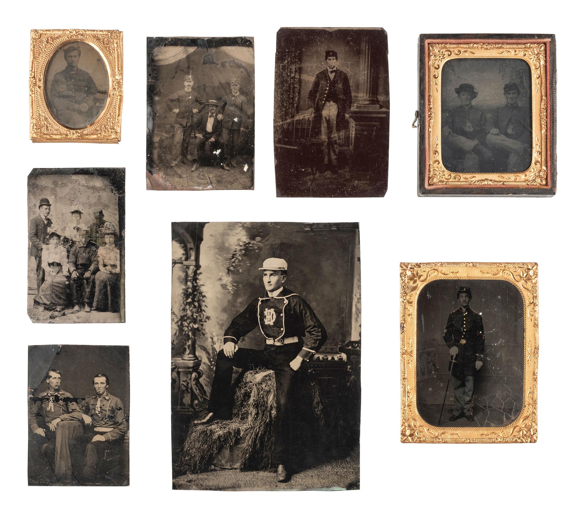 [MILITARIA]. 13 ambrotypes and tintypes of Civil War soldiers and other uniformed subjects.