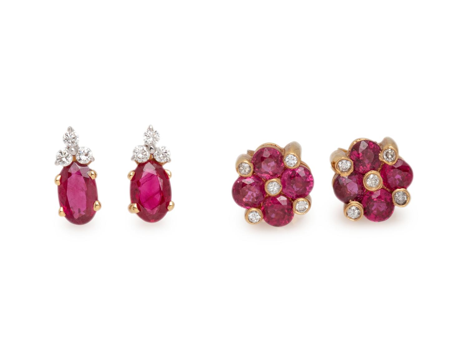 COLLECTION OF RUBY AND DIAMOND EARRINGS