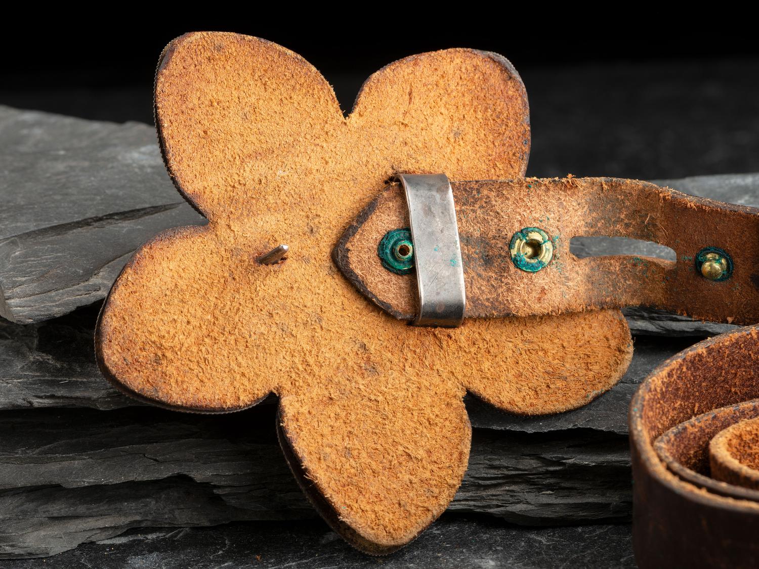Large Navajo Stamped Silver and Jasper Floral Belt Buckle