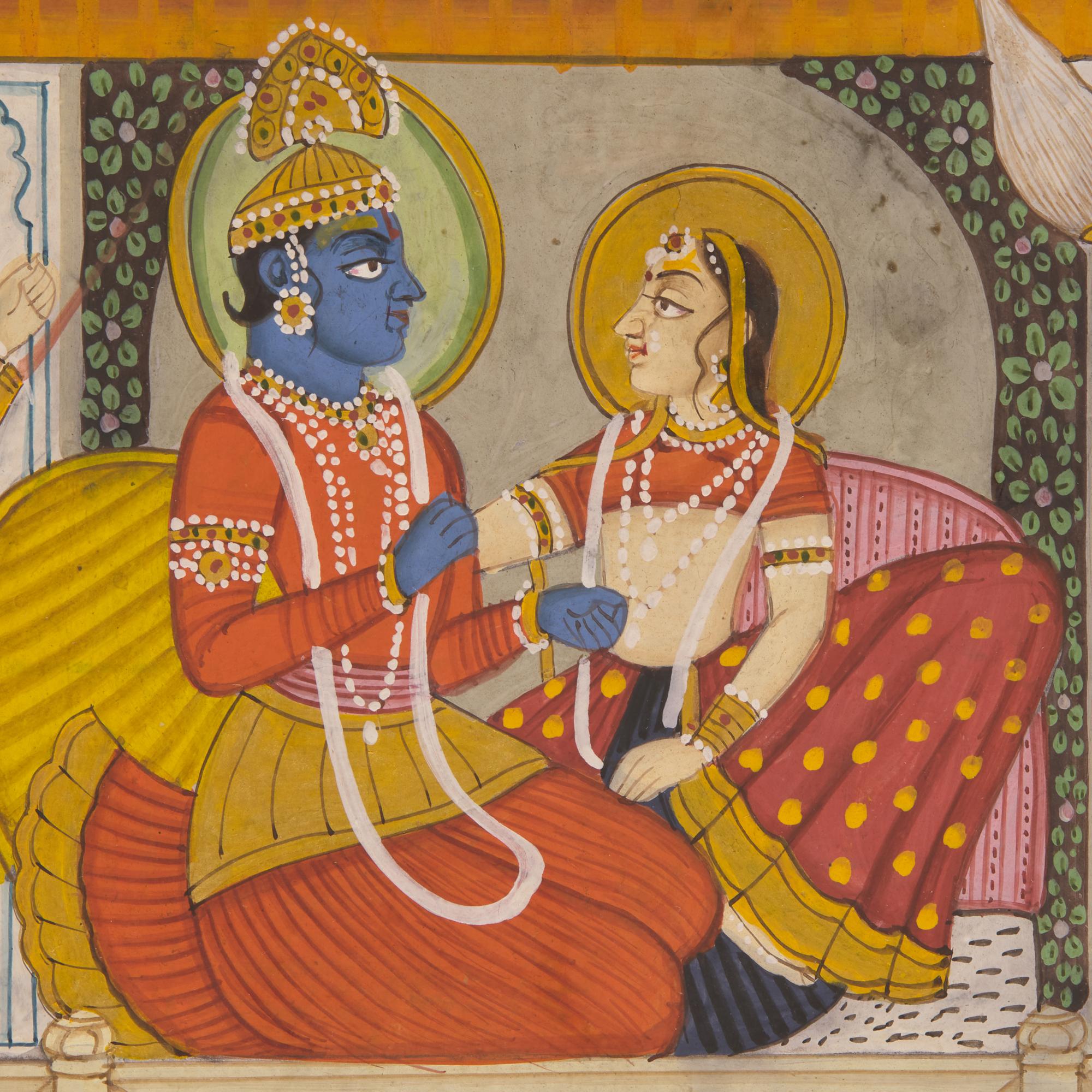 A Painting of Radha and Krishna on Two Tiers with Attendants Celebrating the Spring Festival of Holi, Bikaner or Deccan School, 19th/20th Century
