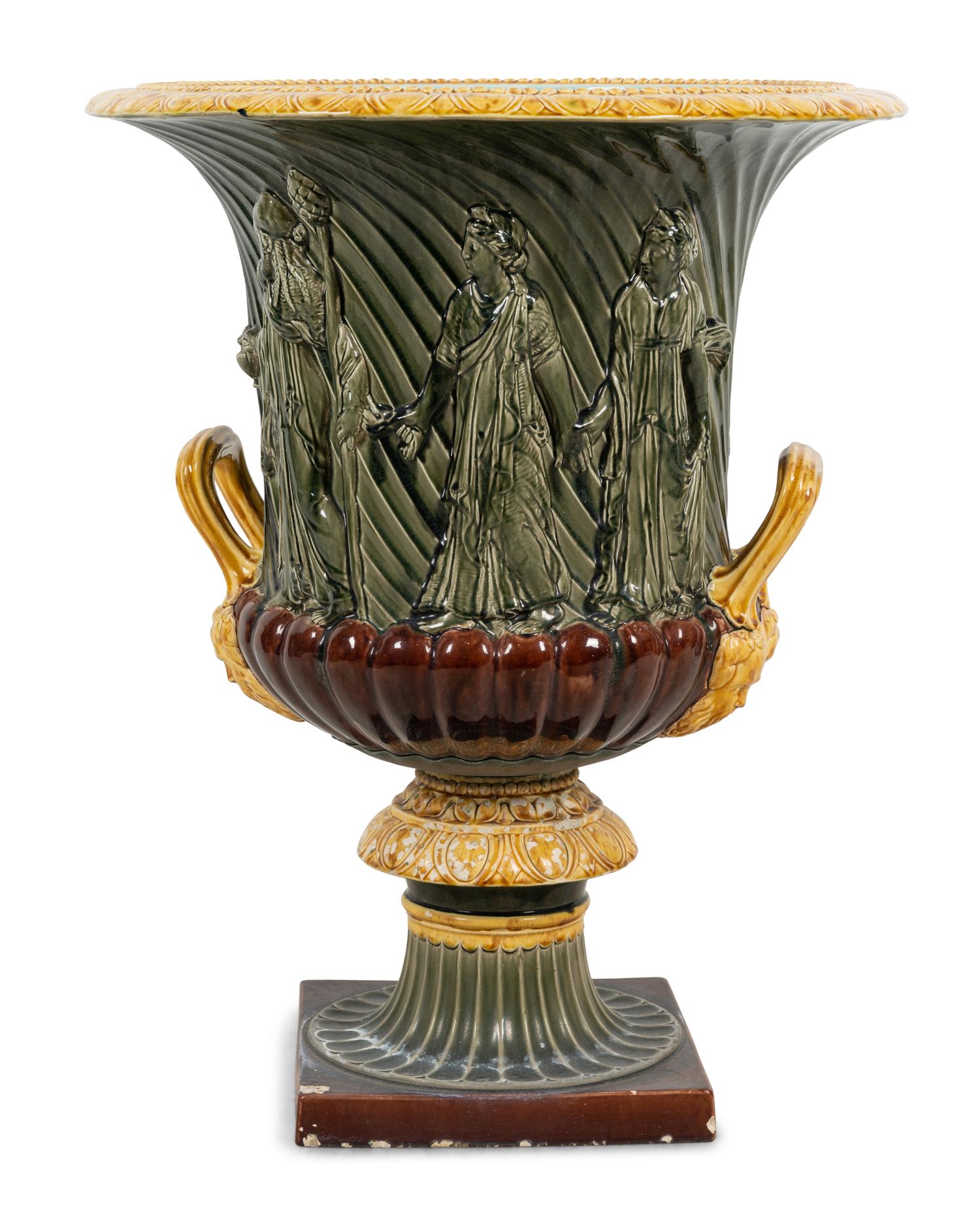 A Large French Majolica Campagna Urn