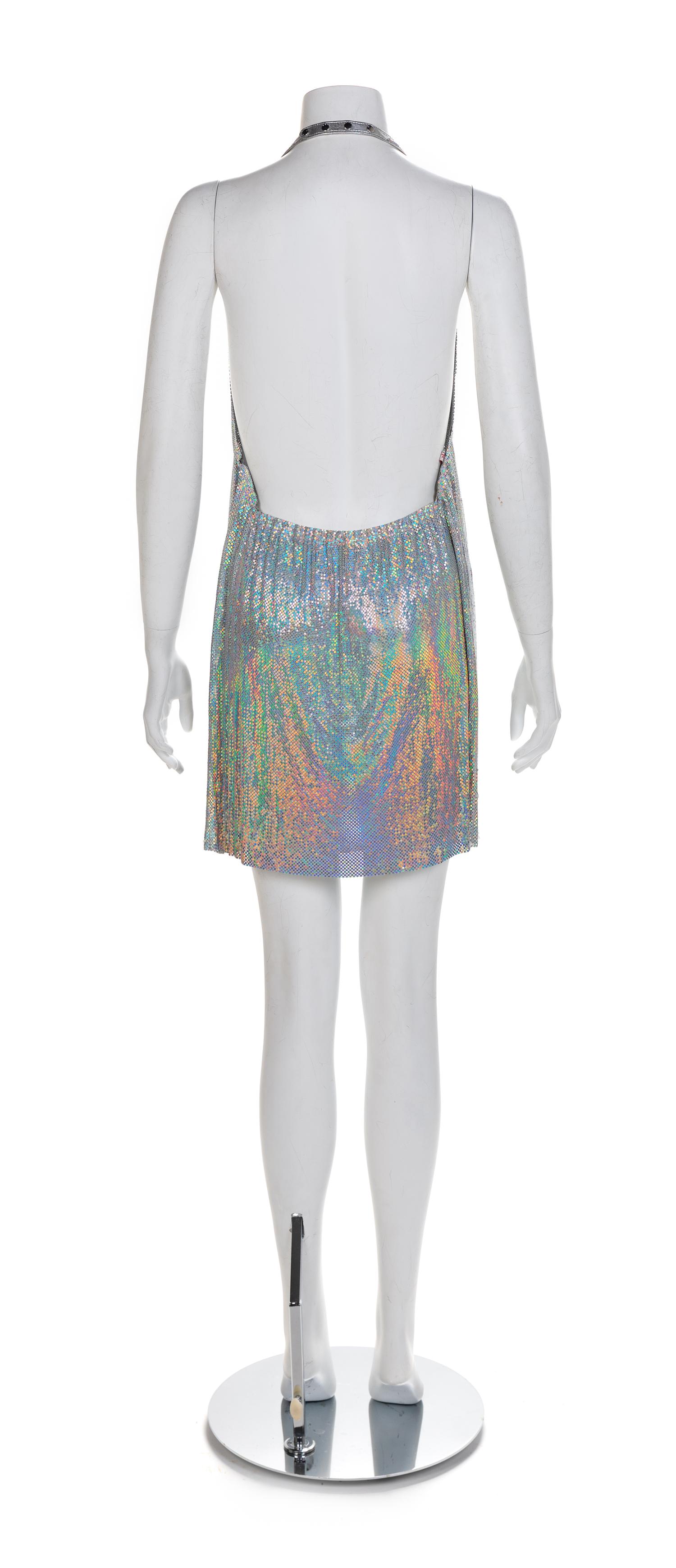 Paco Rabanne Silver Oroton Top and an Iridescent Oroton Halter Dress, 1980-90s Paco Rabanne: no size label; Halter: Medium