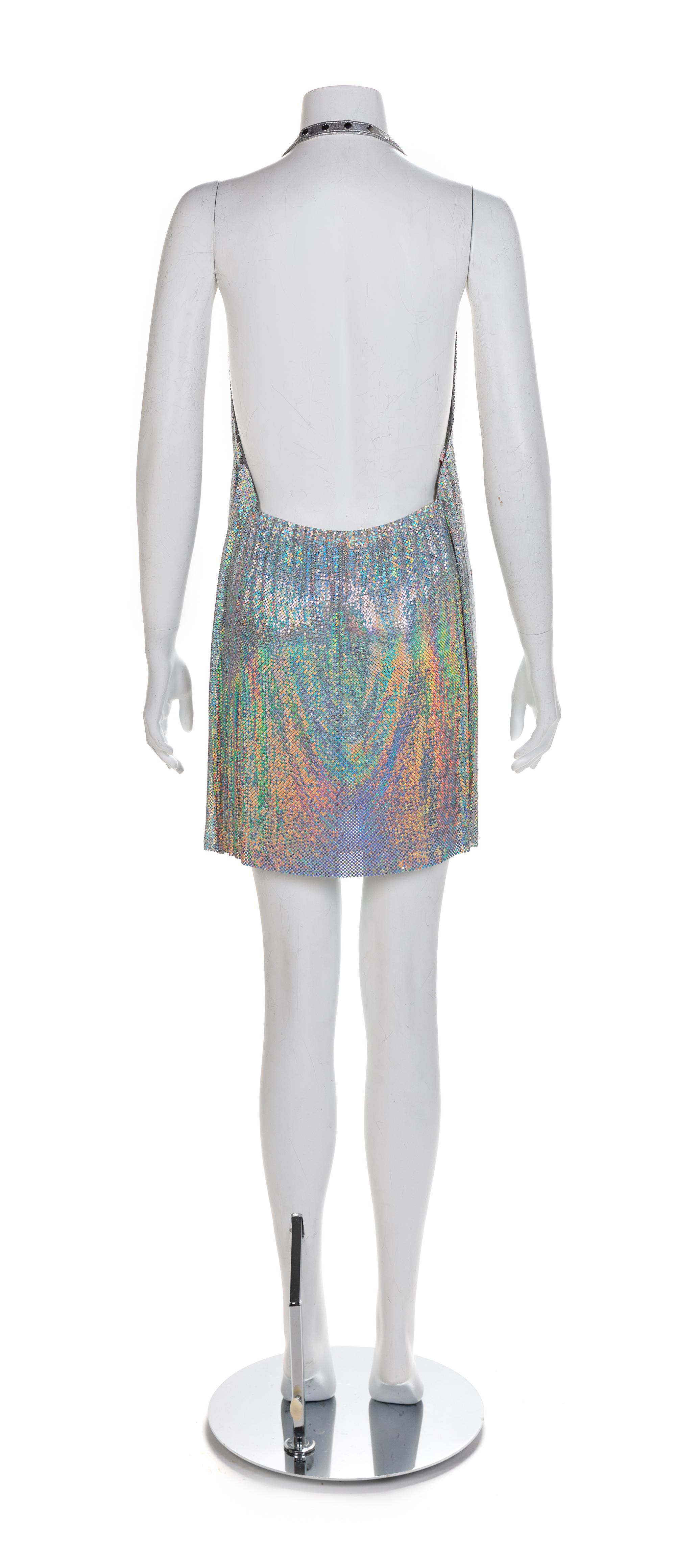 Paco Rabanne Silver Oroton Top and an Iridescent Oroton Halter Dress, 1980-90s Paco Rabanne: no size label; Halter: Medium