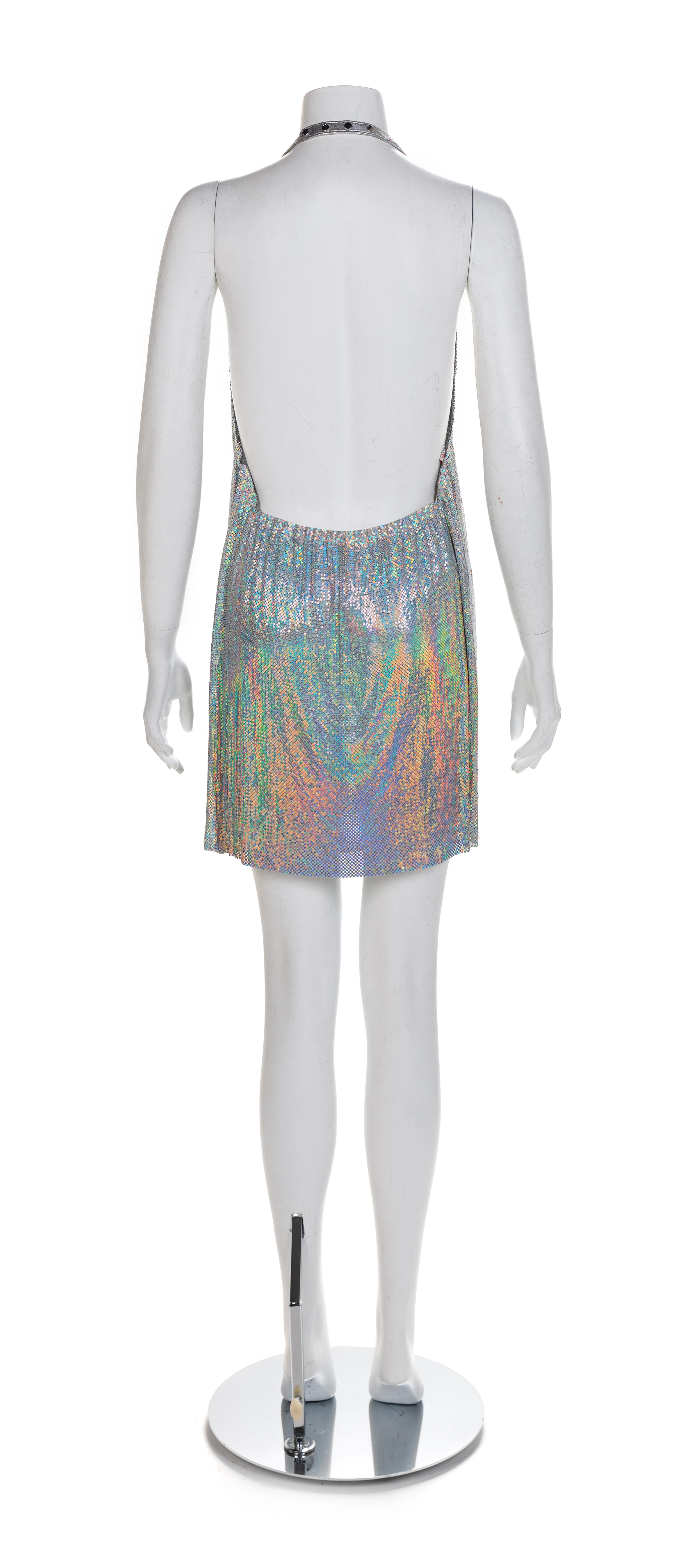 Paco Rabanne Silver Oroton Top and an Iridescent Oroton Halter Dress, 1980-90s Paco Rabanne: no size label; Halter: Medium