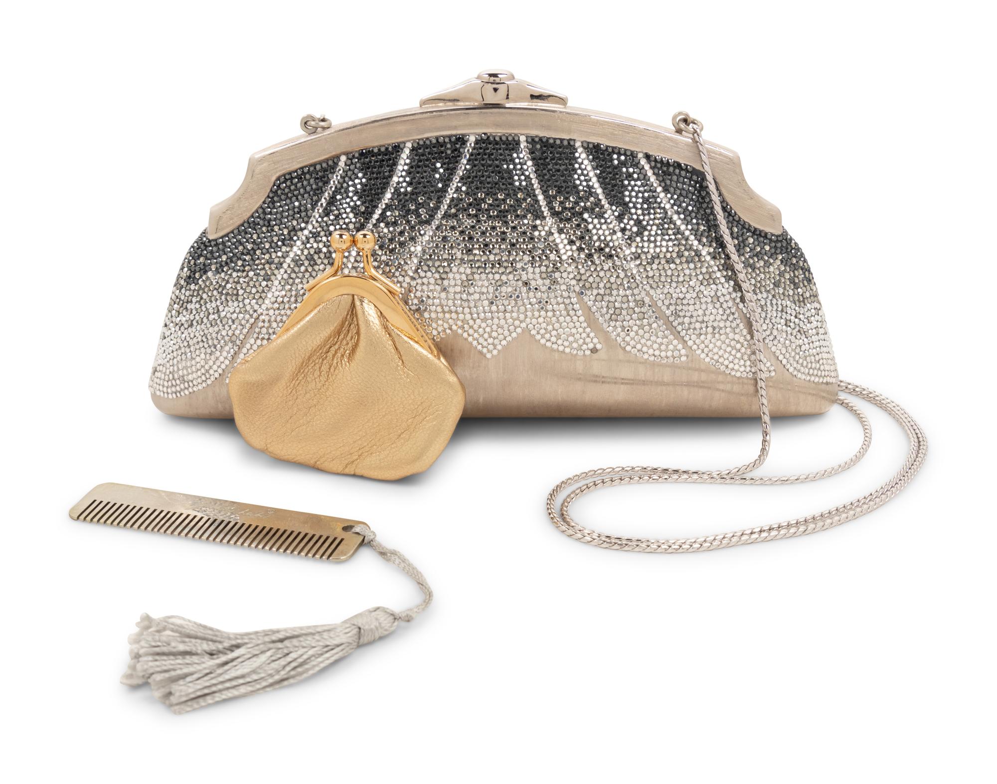 Judith Leiber Silver and Gray Rhinestone Minaudière