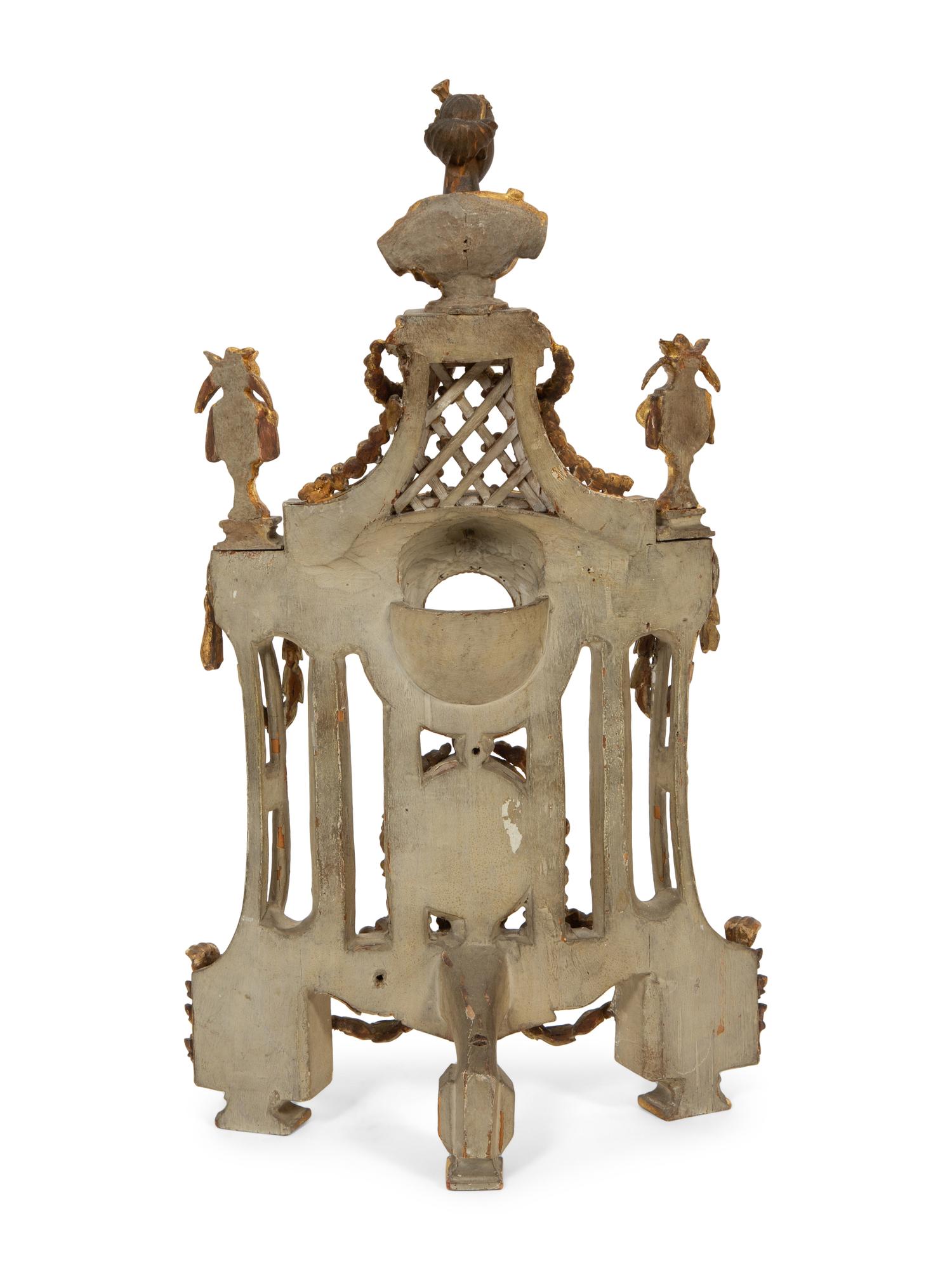 A Louis XVI Painted and Parcel Gilt Carved Wood Watch Stand