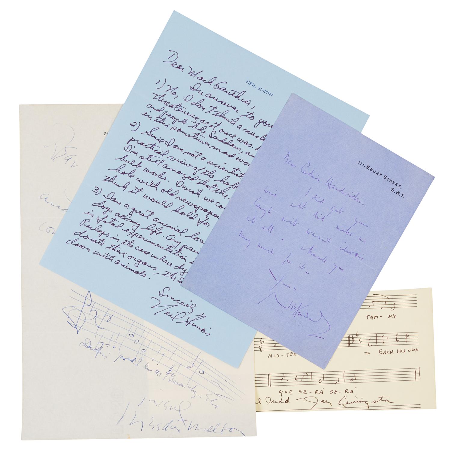[MUSICIANS AND COMPOSERS]. A group of 4 manuscripts by musicians and composers.