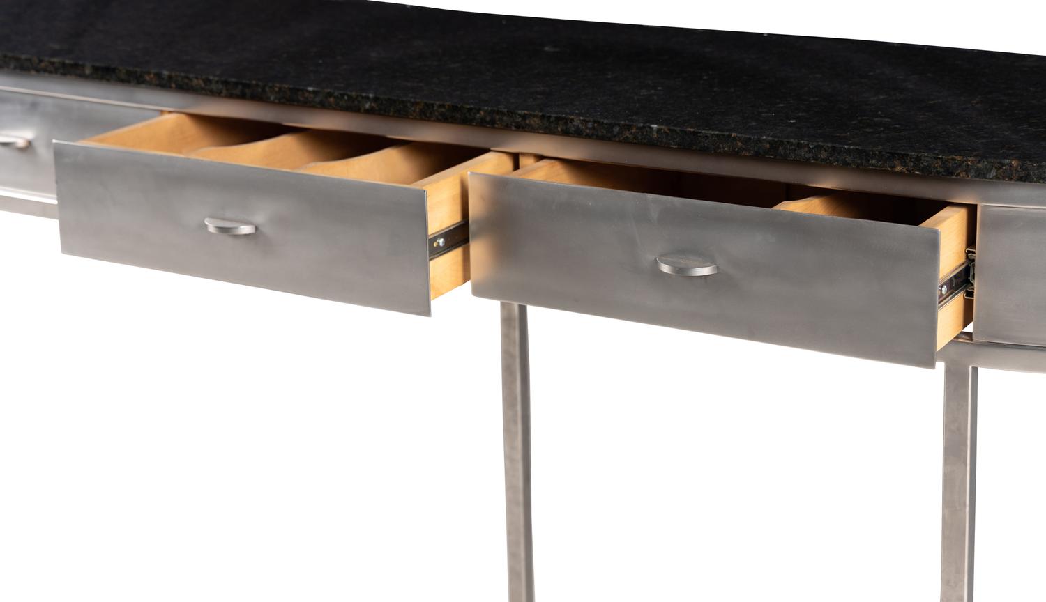 A Custom Steel Marble-Top Console Table