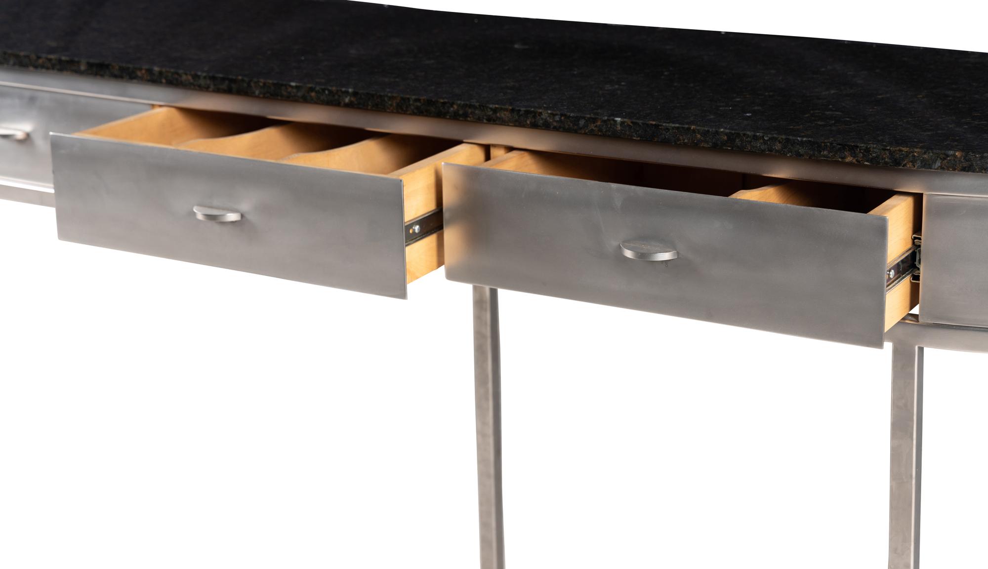 A Custom Steel Marble-Top Console Table