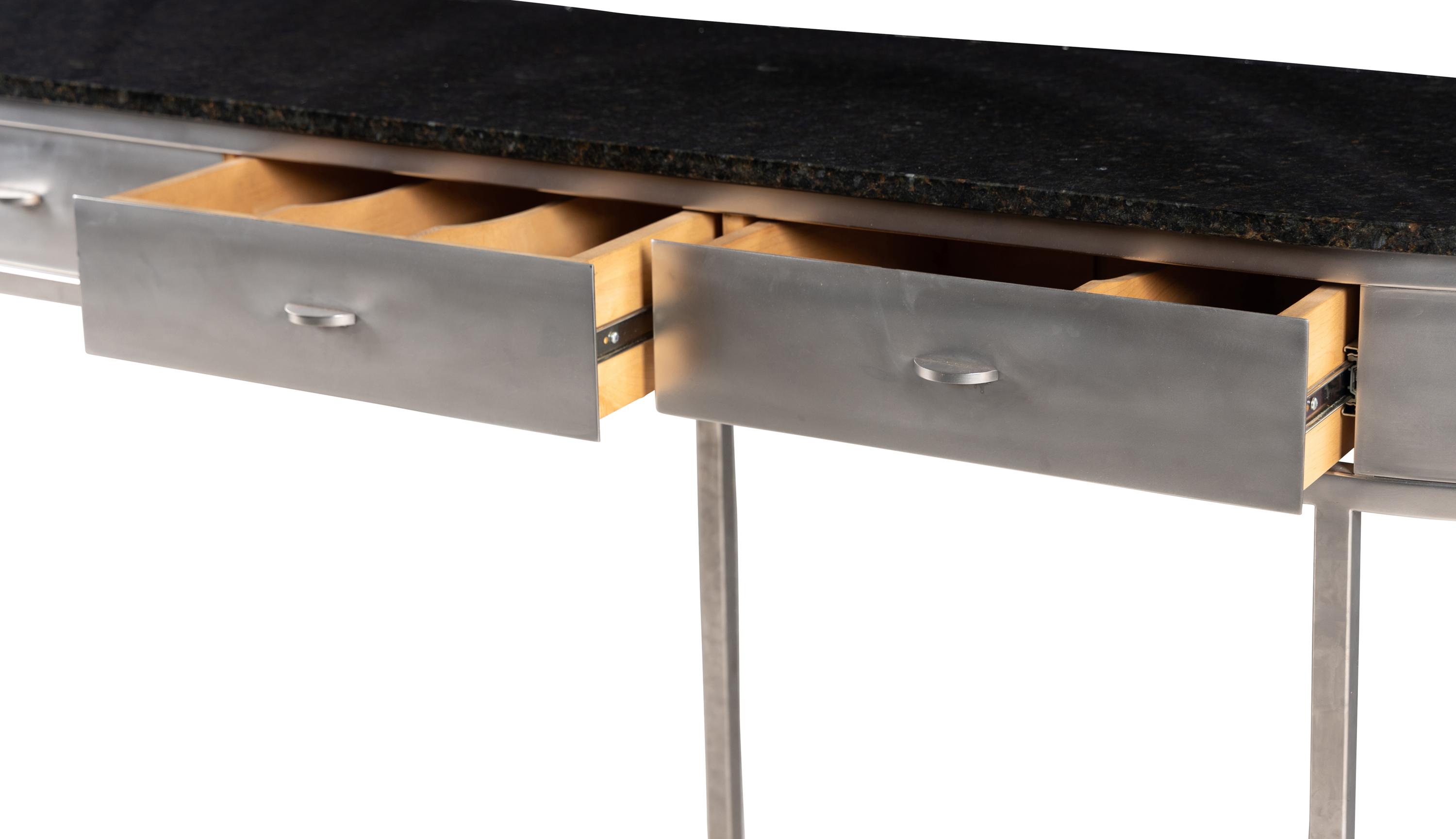 A Custom Steel Marble-Top Console Table