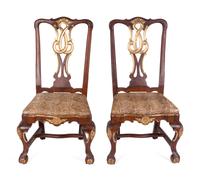 A Pair of Portuguese Rococo Parcel-Gilt Walnut Side Chairs — THIRD QUARTER 18TH CENTURY