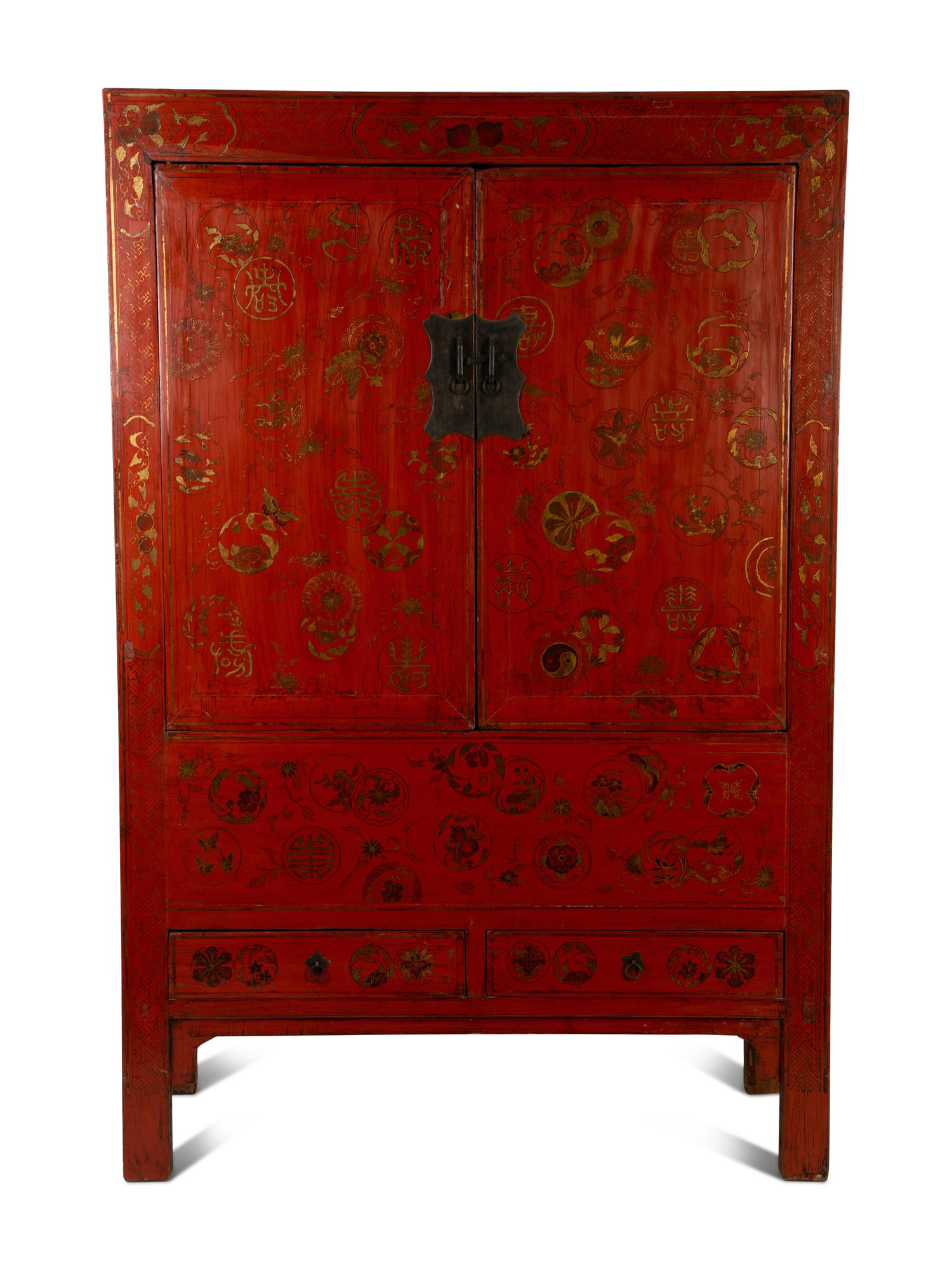 A Chinese Red Lacquer and Parcel Gilt Cabinet — 19TH/20TH CENTURY