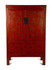 A Chinese Red Lacquer and Parcel Gilt Cabinet — 19TH/20TH CENTURY