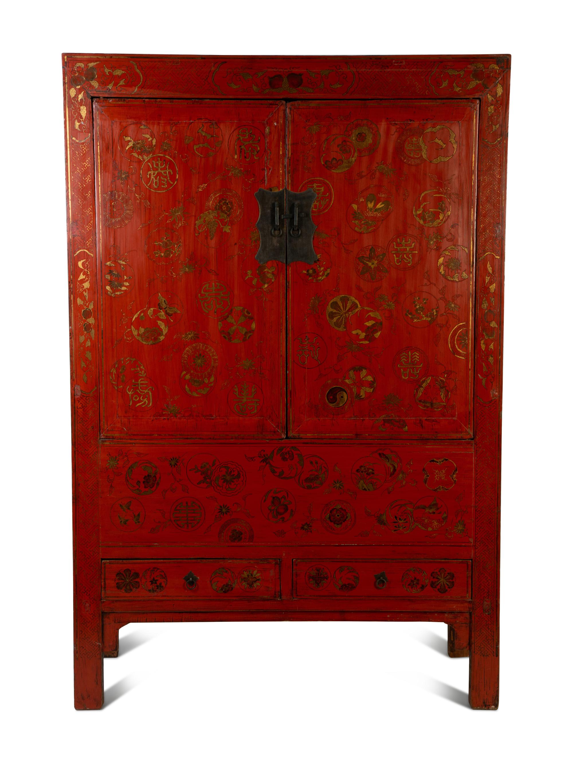 A Chinese Red Lacquer and Parcel Gilt Cabinet — 19TH/20TH CENTURY