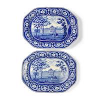 A Group of Staffordshire Historical Blue Pennsylvania Hospital. Philadelphia Transferware , J. & W. Ridgway, Hanley, 1814-1830