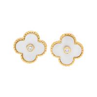 VAN CLEEF & ARPELS, YELLOW GOLD, MOTHER-OF-PEARL AND DIAMOND 'ALHAMBRA' CLIP EARRINGS