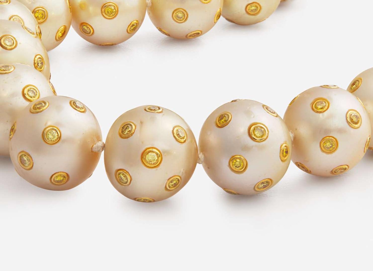 An 18K Gold, South Sea Pearl, and Yellow Diamond Necklace