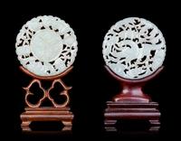 Two Chinese Pale Celadon Jade Mounted Table Screens