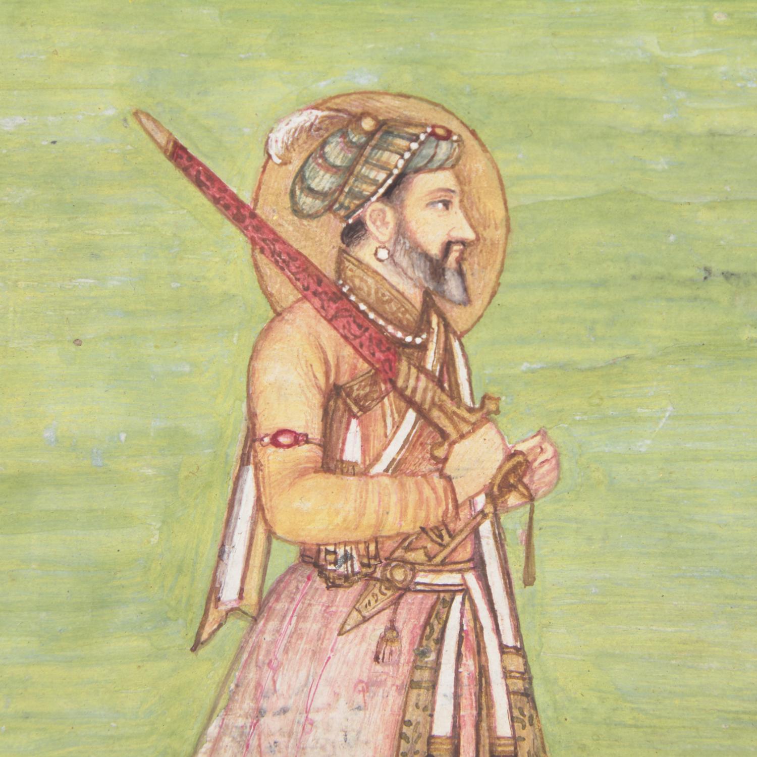A Folio Portrait of a Standing Mughal Prince with Raised Sword, North India, 20th Century