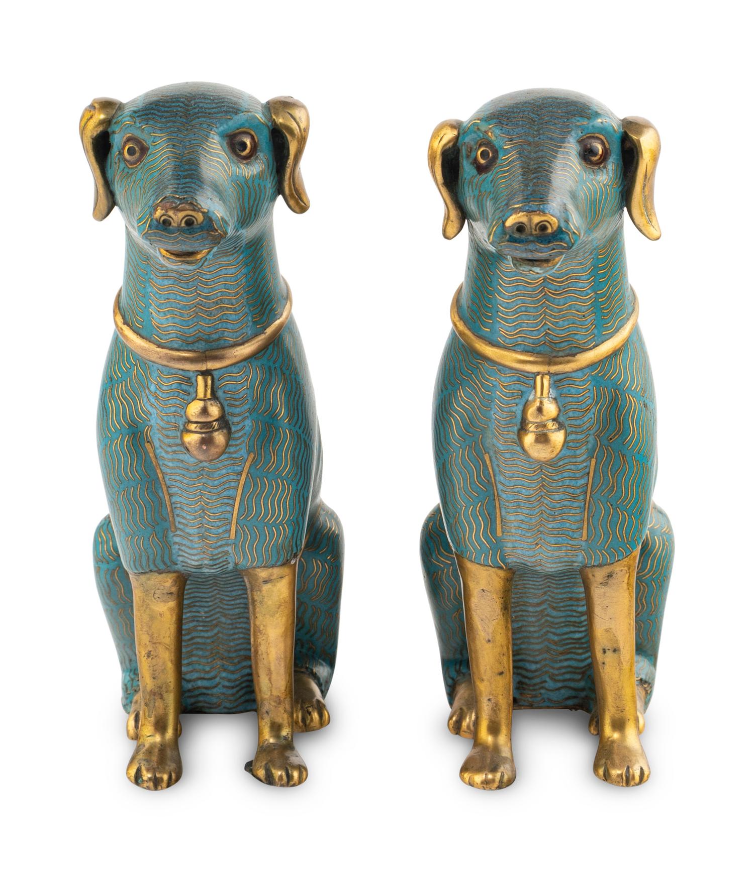 A Pair of Chinese Cloisonné Enamel Figures of Dogs