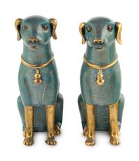 A Pair of Chinese Cloisonné Enamel Figures of Dogs