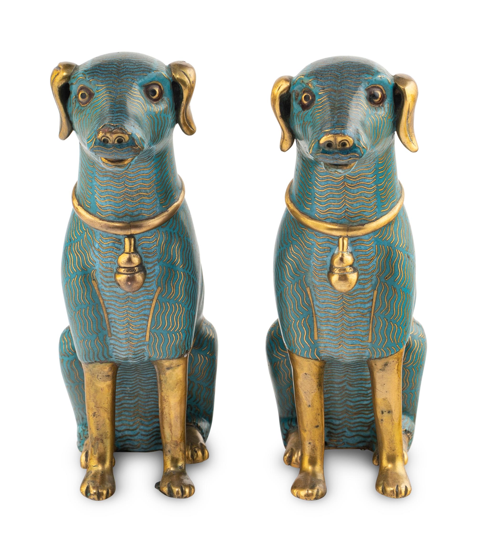 A Pair of Chinese Cloisonné Enamel Figures of Dogs
