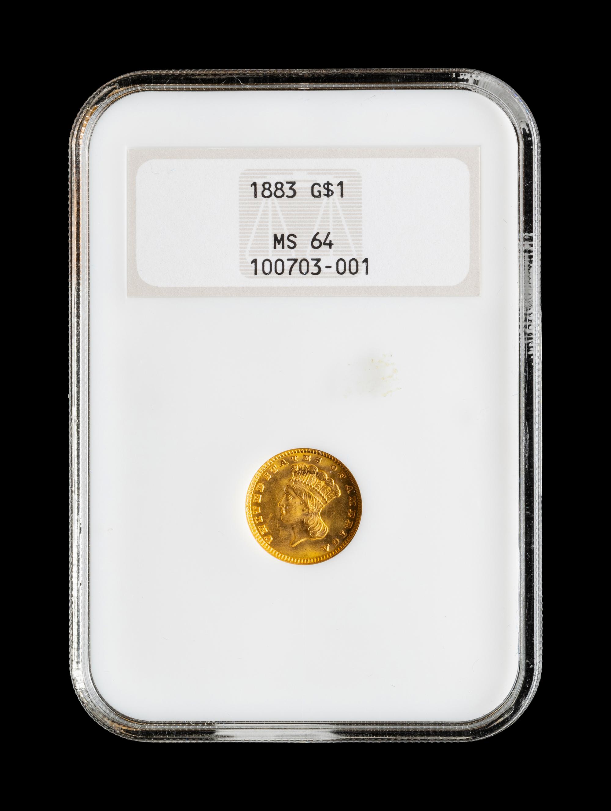 An 1883 Indian Princess $1 Gold Coin (NGC MS64)