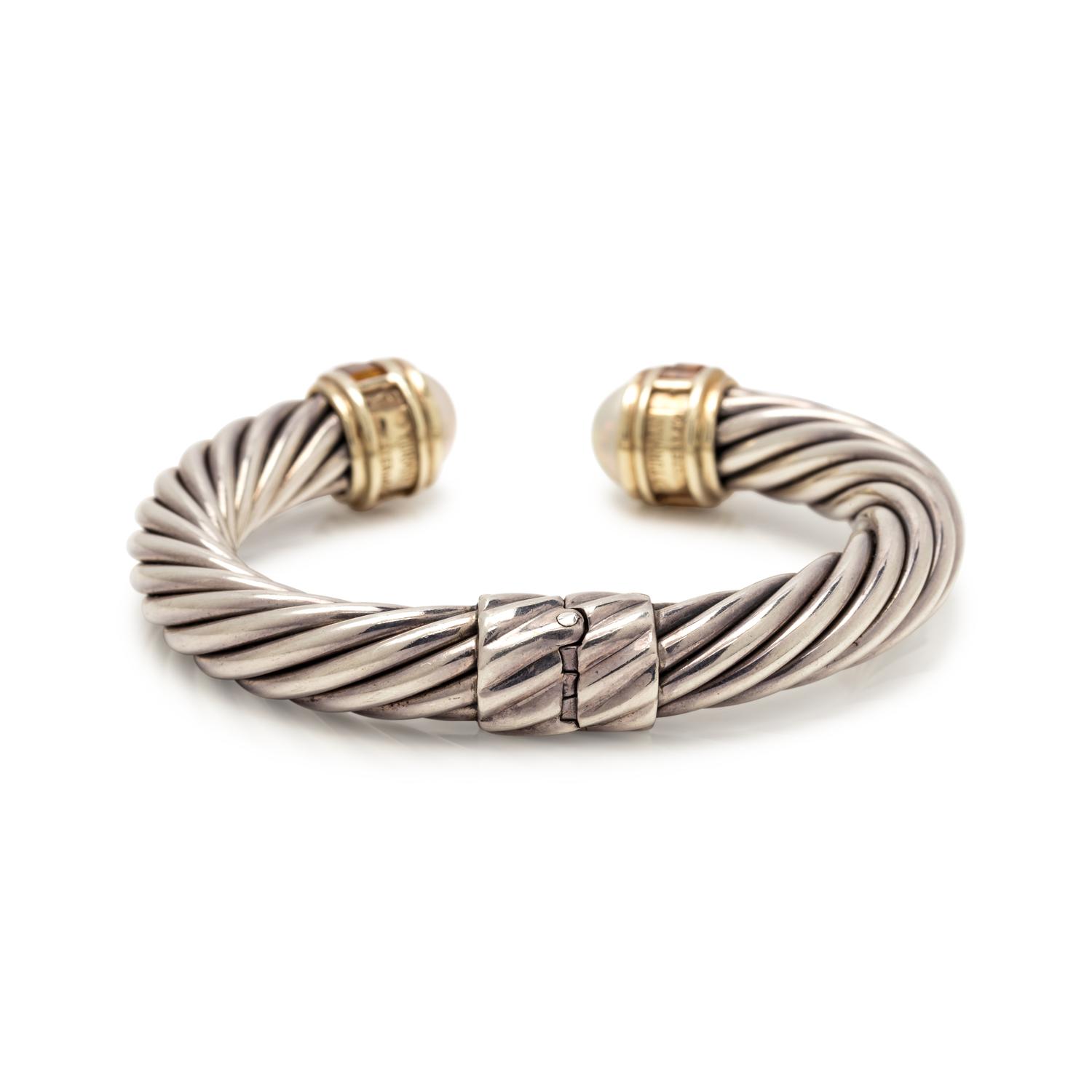 DAVID YURMAN, STERLING SILVER, YELLOW GOLD, CULTURED PEARL AND CITRINE 'CABLE CLASSIC' CUFF BRACELET