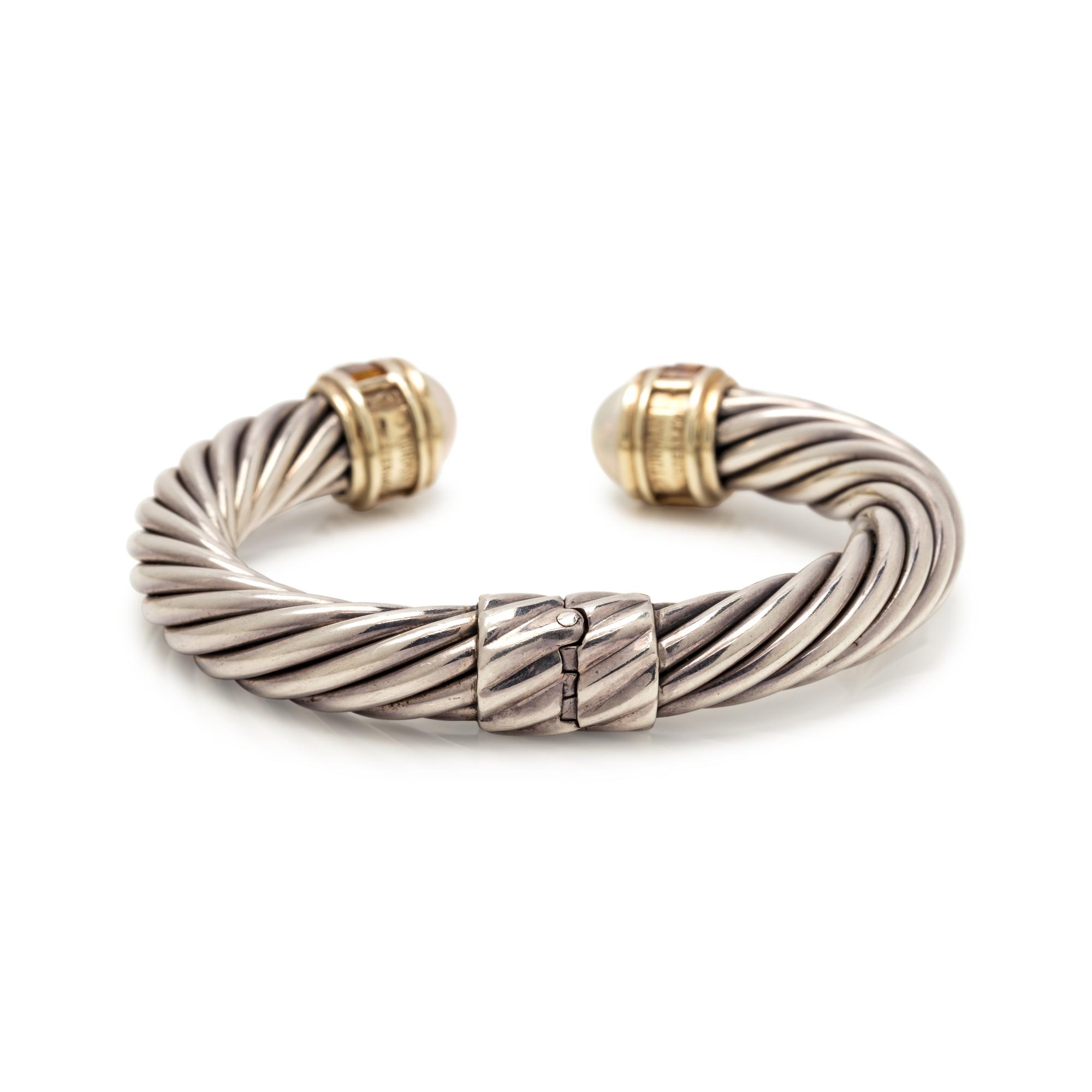 DAVID YURMAN, STERLING SILVER, YELLOW GOLD, CULTURED PEARL AND CITRINE 'CABLE CLASSIC' CUFF BRACELET