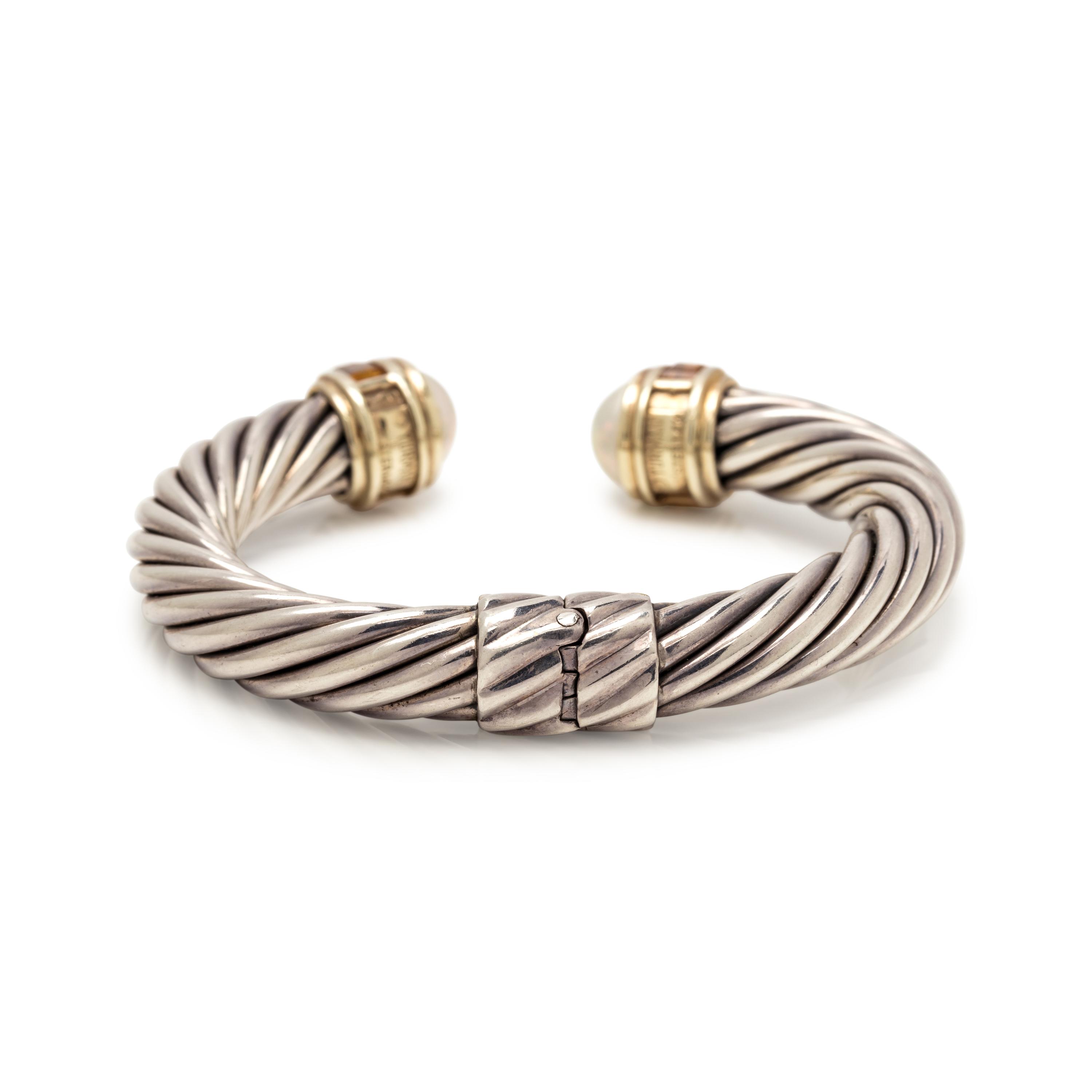 DAVID YURMAN, STERLING SILVER, YELLOW GOLD, CULTURED PEARL AND CITRINE 'CABLE CLASSIC' CUFF BRACELET