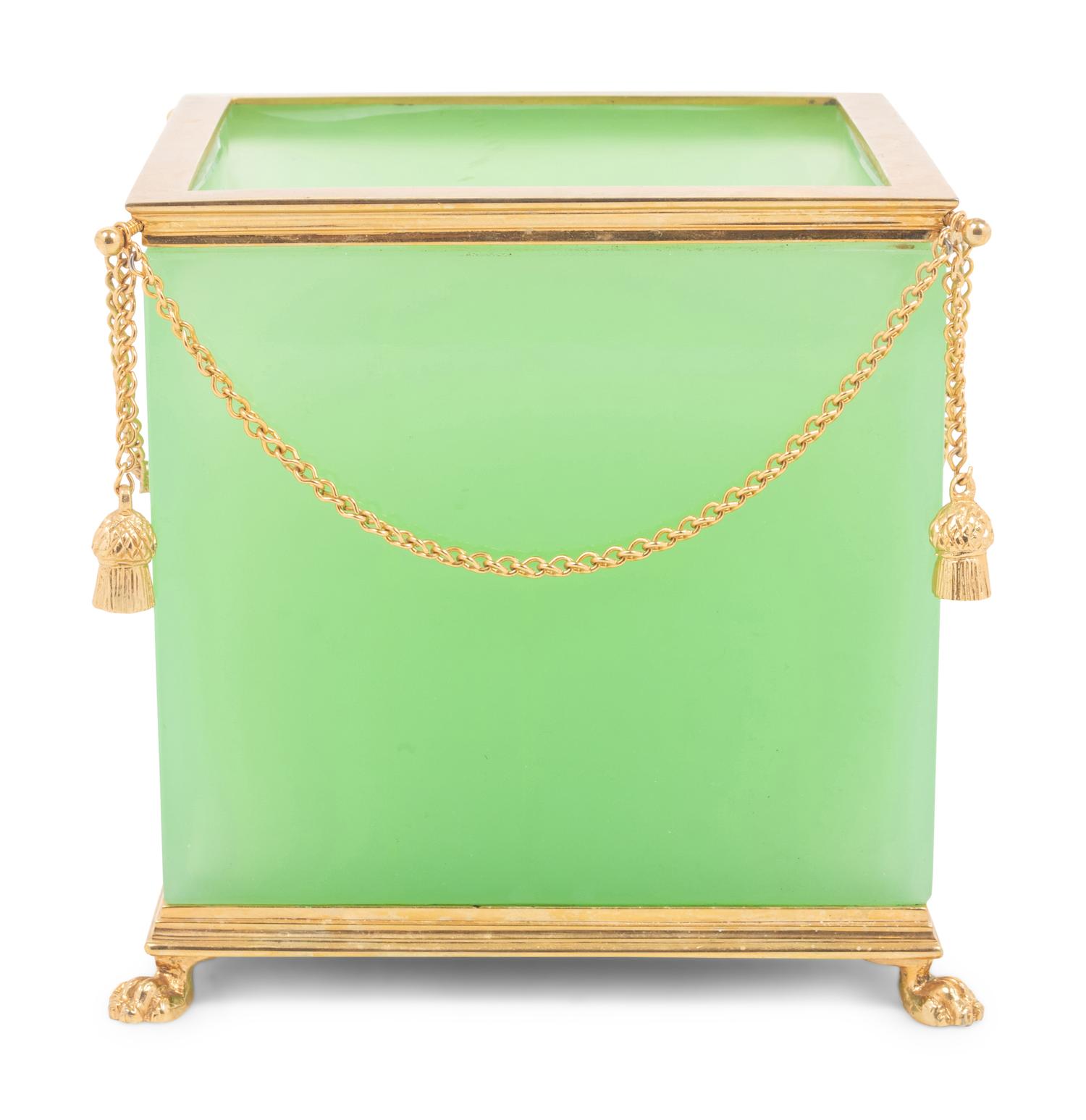 A French Gilt Metal and Green Opaline Glass Cache Pot