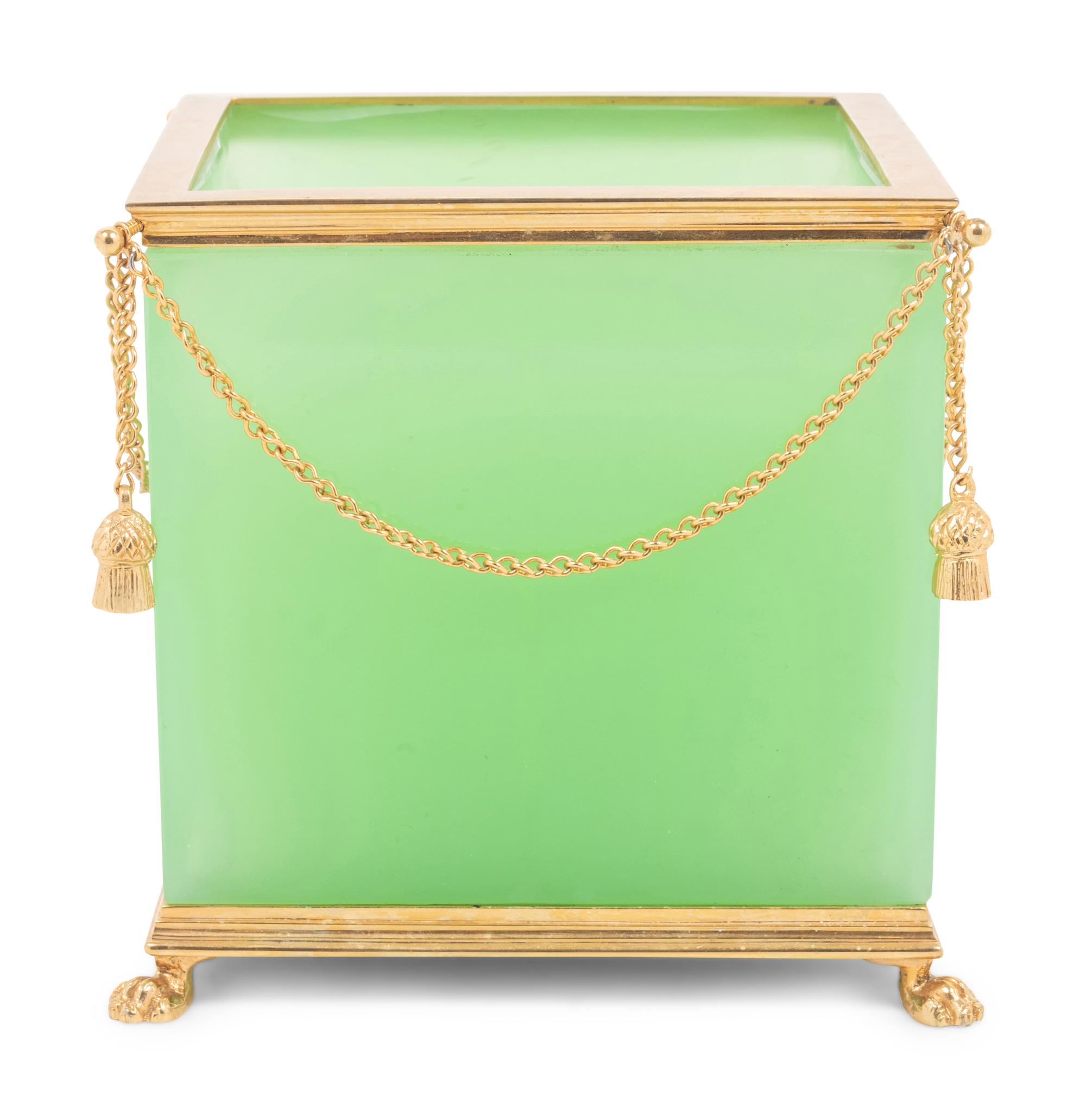 A French Gilt Metal and Green Opaline Glass Cache Pot