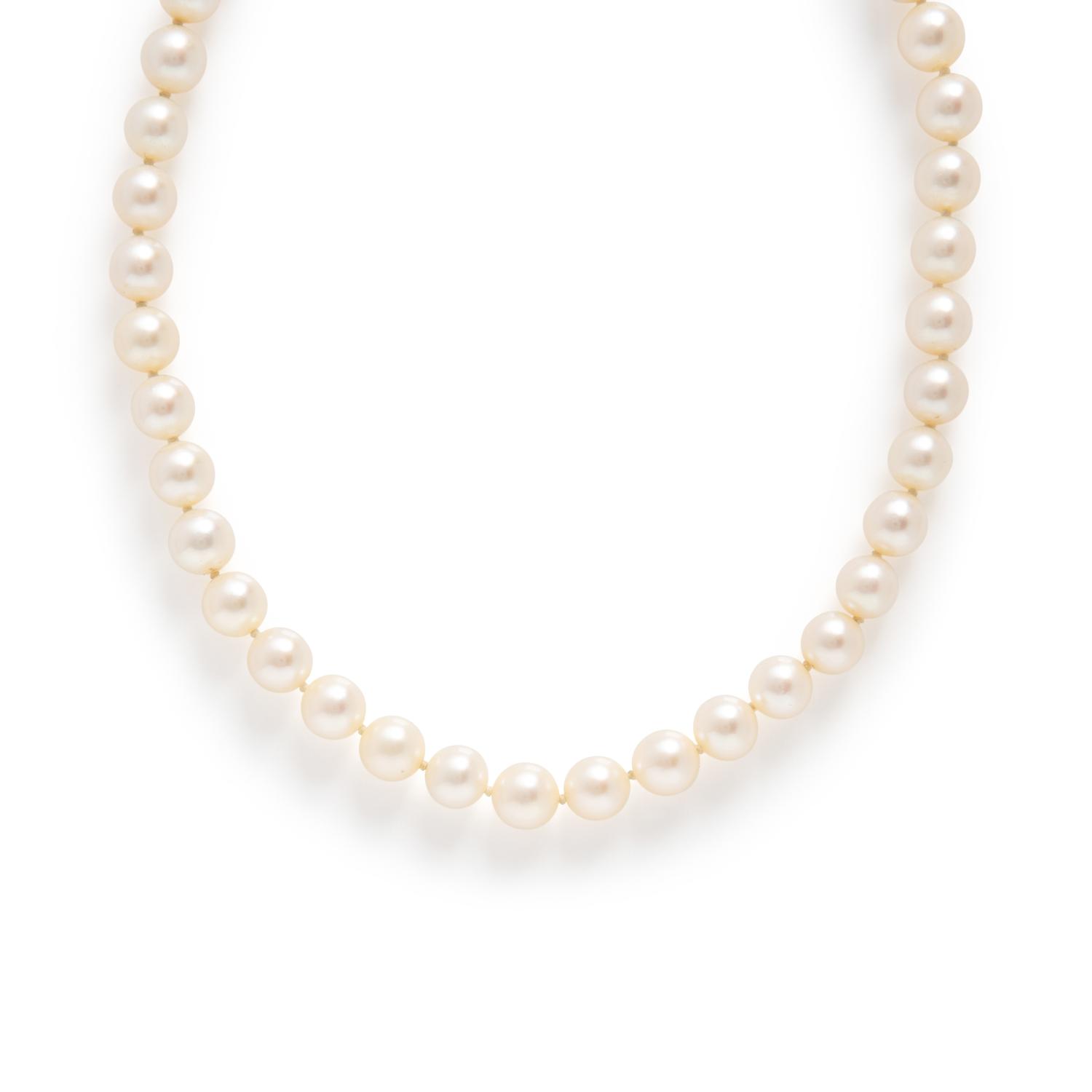 Mikimoto, Cultured Pearl Necklace and a Pair of Unsigned Cultured Pearl and Diamond Earrings