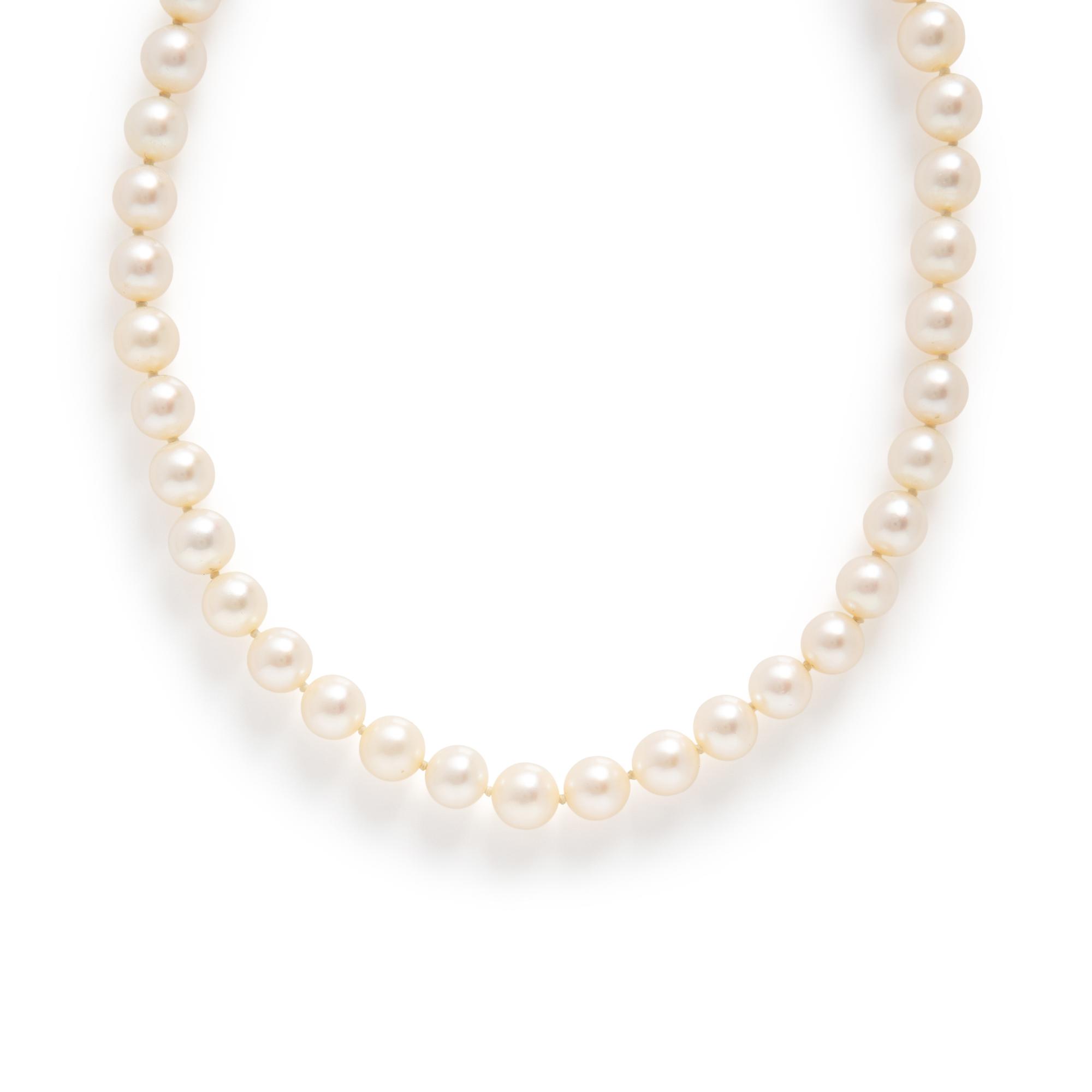 Mikimoto, Cultured Pearl Necklace and a Pair of Unsigned Cultured Pearl and Diamond Earrings