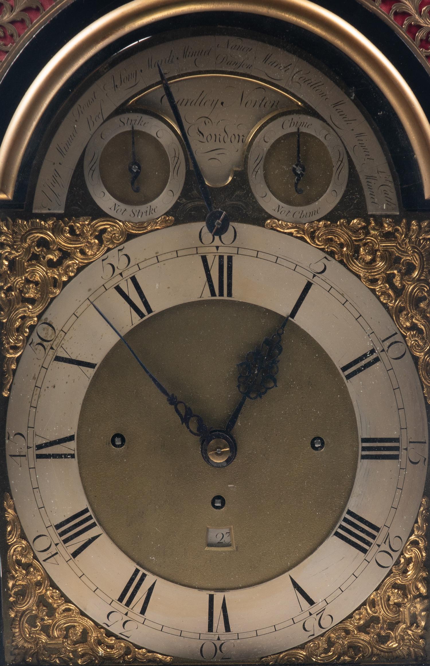 A George III Gilt Bronze Mounted Ebonized Musical Clock