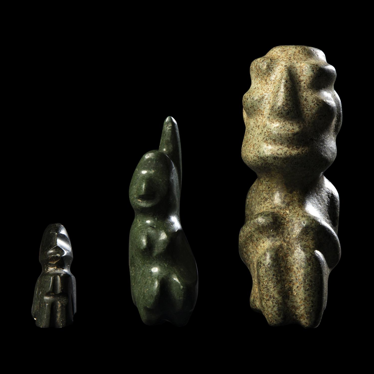 Three Mezcala Greenstone Crouching Figures