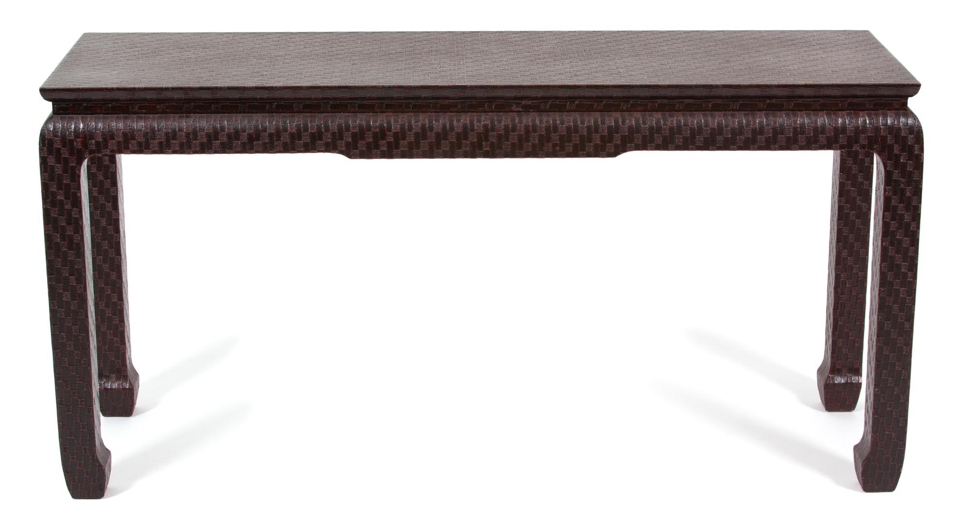 A Contemporary Black and Red Patterned Wrapped Chinese Style Console Table — 20TH CENTURY