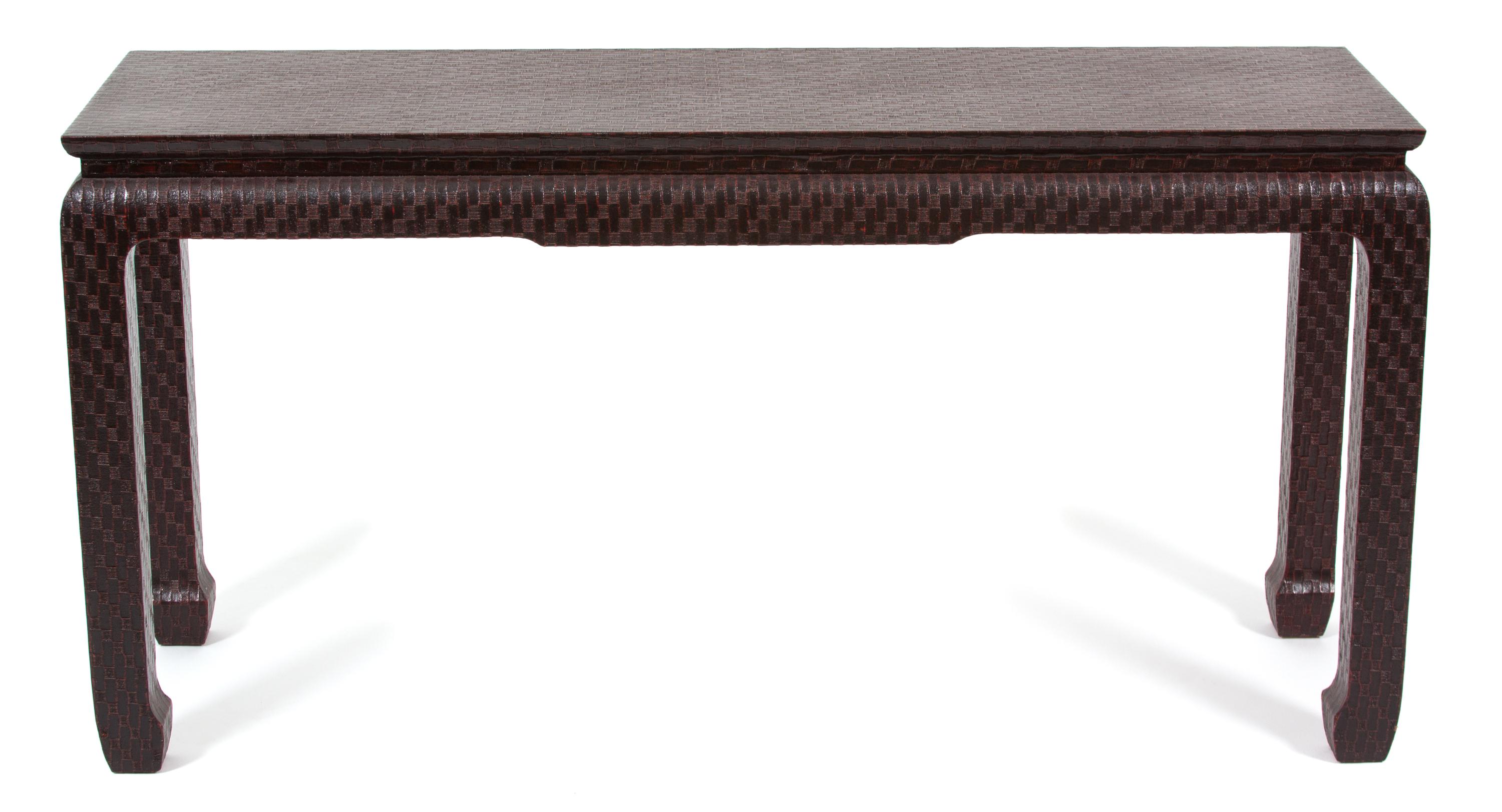 A Contemporary Black and Red Patterned Wrapped Chinese Style Console Table — 20TH CENTURY