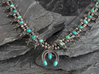 Navajo Child's Silver and Turquoise Box Bow Squash Blossom Necklace