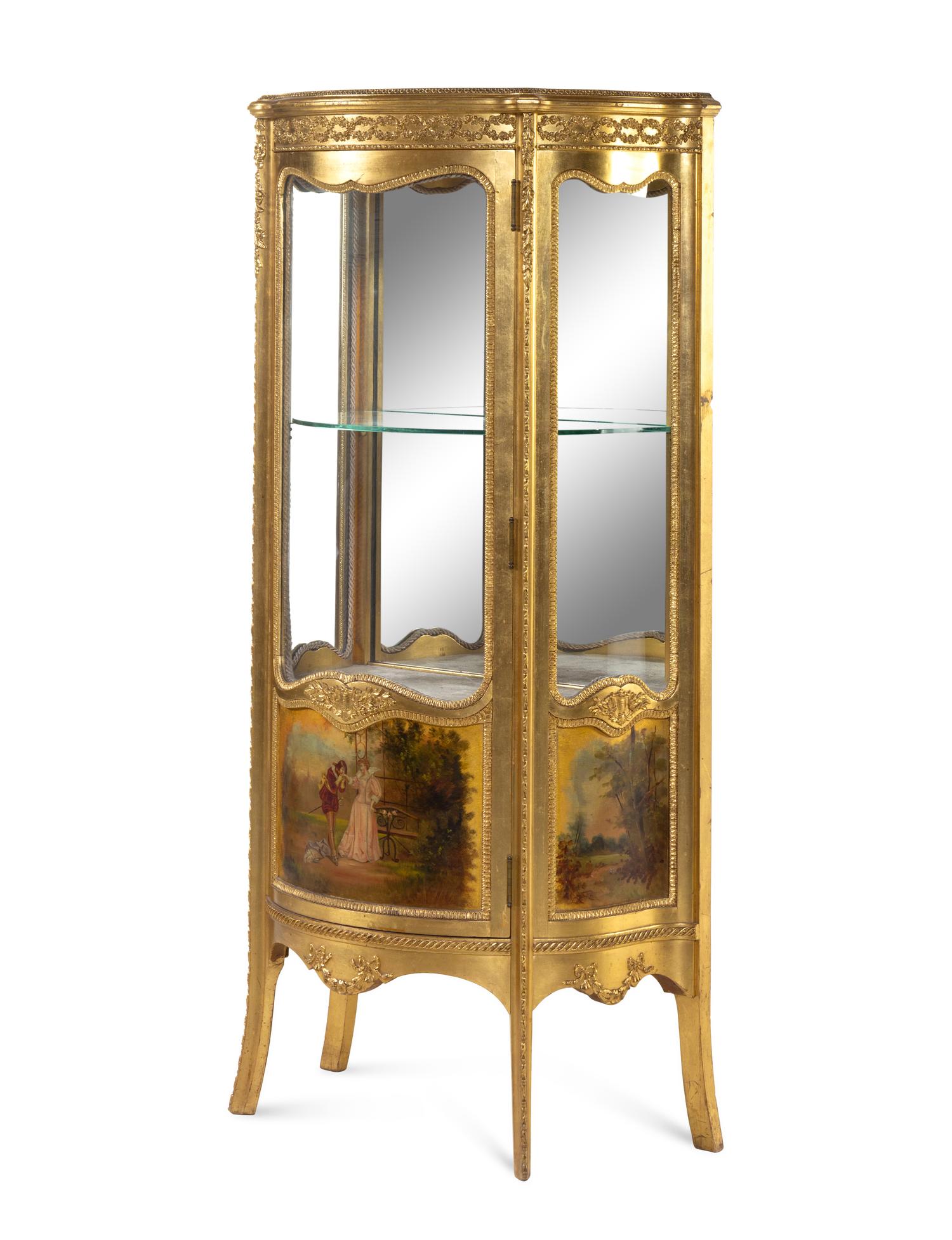 A Louis XVI Style Gilt Vernis Martin Vitrine