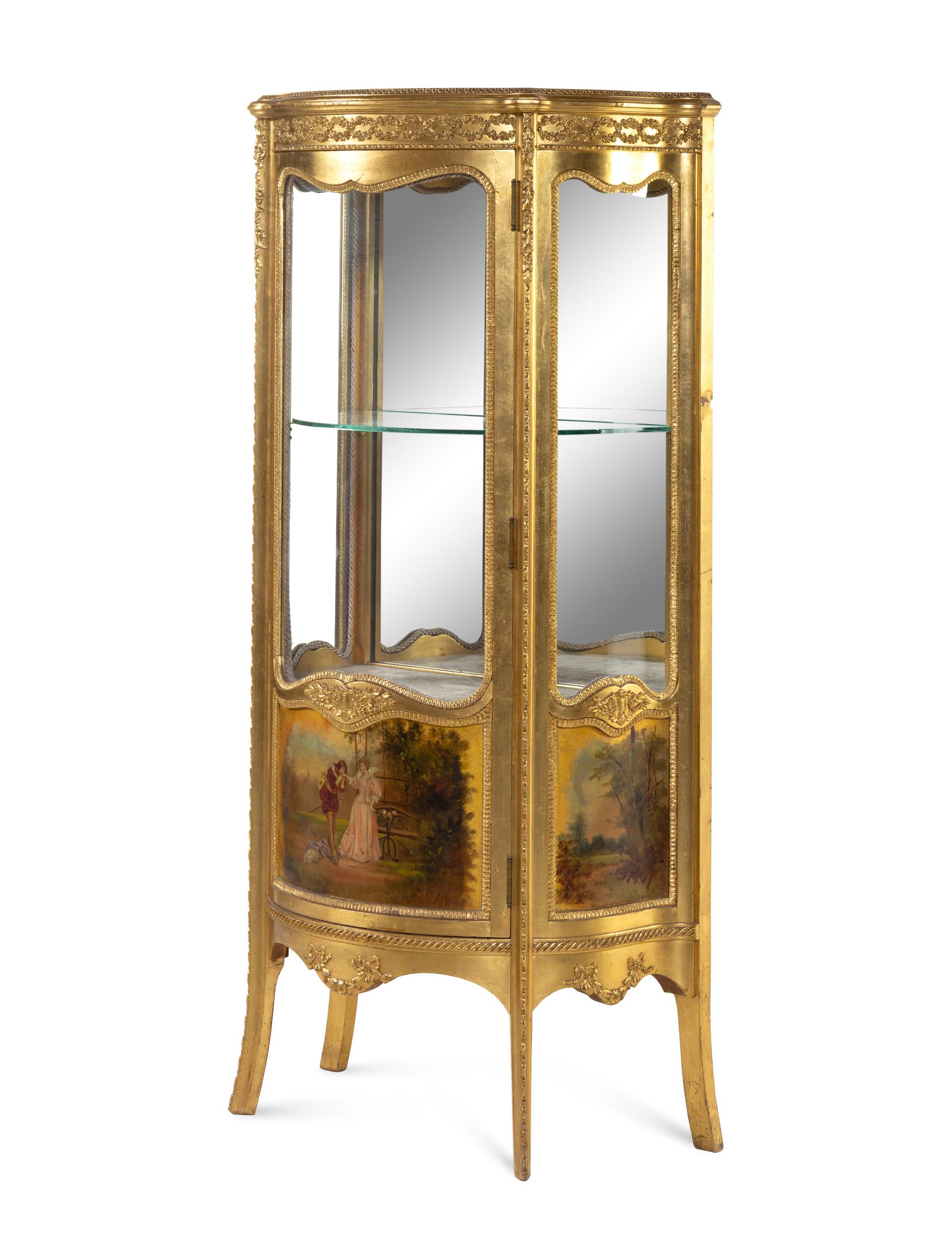 A Louis XVI Style Gilt Vernis Martin Vitrine