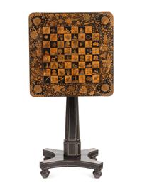 A Regency Penwork, Ebonized and Cream-Painted Game Table